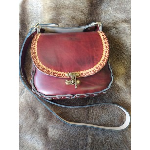 Bag - Aurora Style - Mahogany Brown Leather Laced Shoulder Bag (Hand Tooled Design)